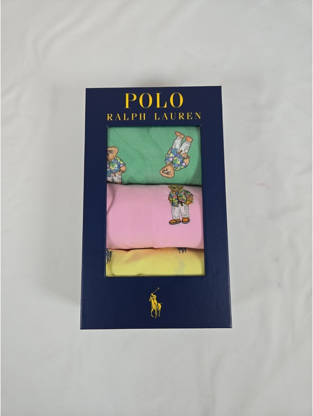 Polo Ralph Lauren Boxer Briefs Men Sz L Bear Green/pink/yellow Holiday (3-Pack)